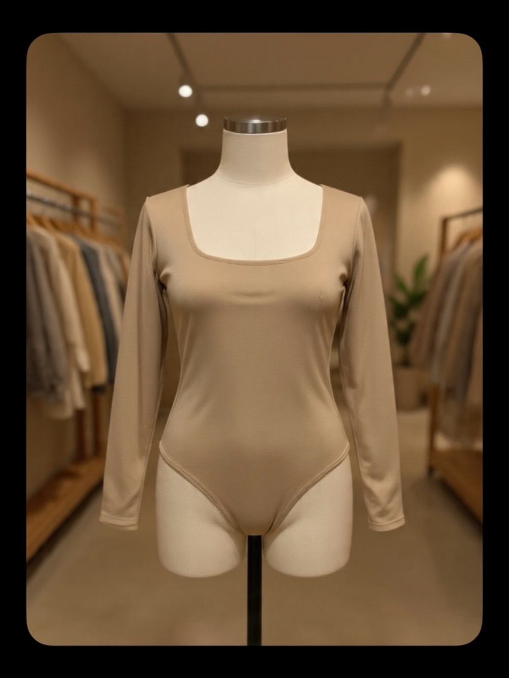 Abercrombie & Fitch Square Neck Long Sleeve Bodysuit - Tan PTP 15”